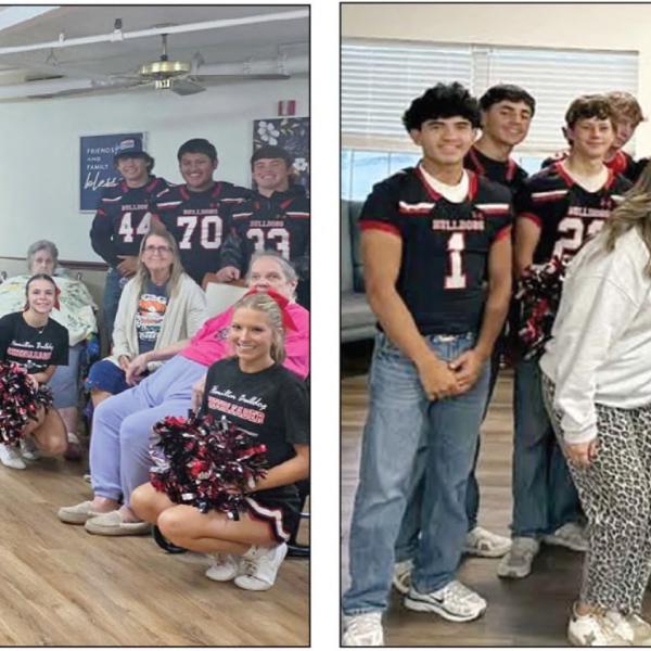 Hamilton High School cheerleading and varsity football athletes make the most of their bye week by spreading some extra school spirit with an “off-week rally” at the Focused Care and Pecan Creek Healthcare facilities.