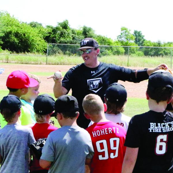 FAMILIAR FACES ON THE DIAMOND: Hamilton Junior High’s newest teacher and assistant coach, Sutton Lee hosted his baseball camp with fellow 2023 HHS graduate and current collegiate baseball player Chase Weaver. Weaver pitches for the West Texas A&amp;M Buffaloes in Canyon, and Lee played outfield for the Concordia Tornadoes in Austin. With about 40 kids registered for camp, the fundamentals of throwing and fielding the ball are a priority for the younger kids.
