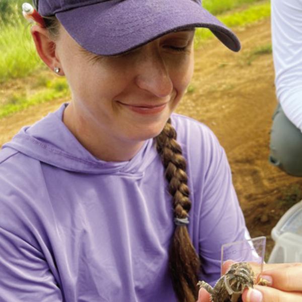 Kira Gangbin measuring a horned lizard, photo © Kira Gangbin, courtesy of the Texas Botanical Gardens &amp; Native American Interpretive Center, Inc. Courtesy photo