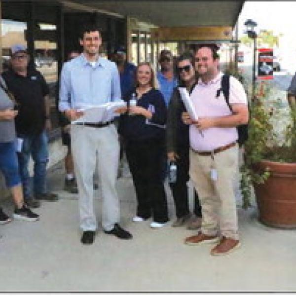 Pictured is Mayor Pro-Tem Doug Baker, City Manager Nayda Santana, Executive Assistant to the City Manager Brooke Waters, Public Works Director Clay Boatwright, Streets Supervisor Benito Martinez, Pape-Dawson Project Manager Trevor Riek, and Pape-Dawson Project Engineer Tyler Campbell. Photo by Mark Henry