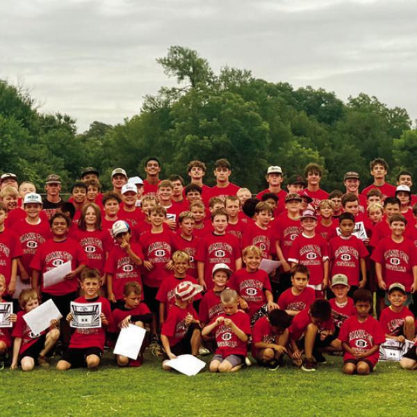 Over 80 incoming first through ninth graders attended Bulldog Football Camp on Monday through Wednesday of last week, jumping at an opportunity to learn from Hamilton’s defending state champion coaching staff and players. Photo by Tracy Cox