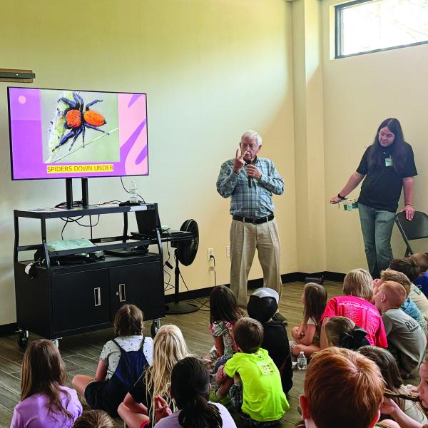 A FRIENDLY NEW SPIDER MAN: Biologist Dr. Norman Horner stopped by the Hamilton Public Library during their summer camp to talk about the Texas Mystery Spider that he discovered. Courtesy photo