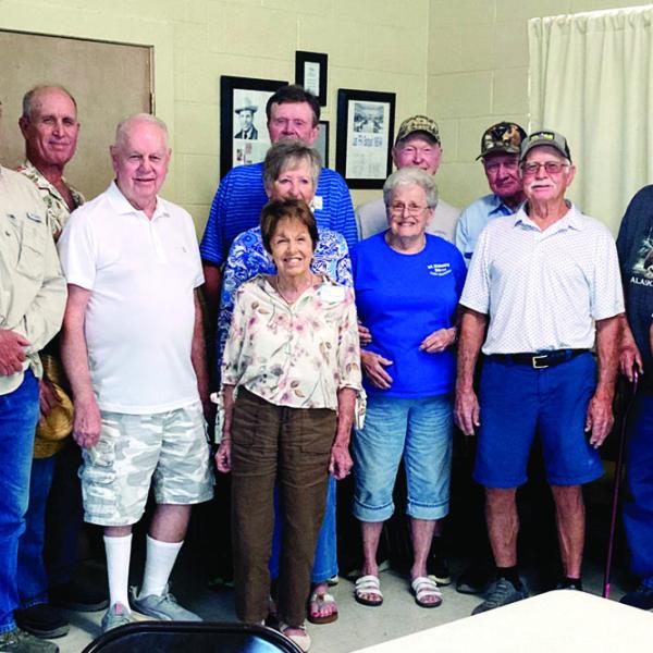 OLD FRIENDS: The Fairy High School all-class reunion met for the 61st time. Martin Schrank started the reunion in 1965 and it was consolidated by Fairy ISD two years later. From left: Johnny Jones, Fred Schrank, Doug Schrank, Michael Schrank, Jim Sellers, Carolyn Turner, Kathy Canada, JC Canada, LaRue Barnett, Don Barnett, Don Jones, Jim Estell, Kenneth McAdams, Freddie McAdams, and Sammy Guinn. Courtesy photo