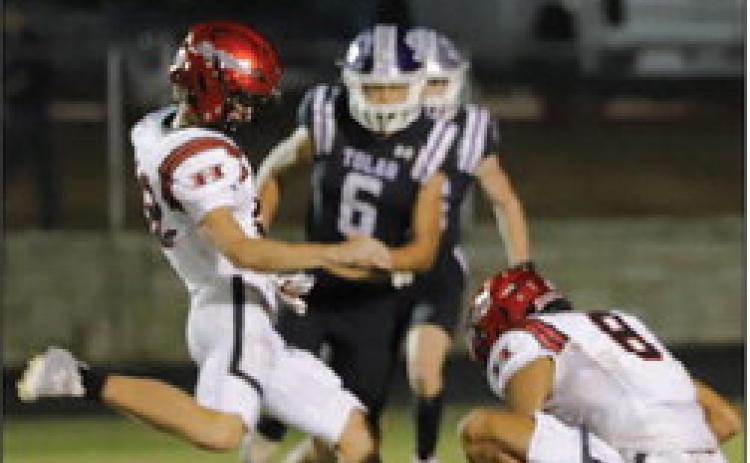 Senior kicker Ethan Kalbas ready to get more points on the board for Hamilton. Kalbas finished the game connecting two of his three extra point attempts Photo by Tracy Cox